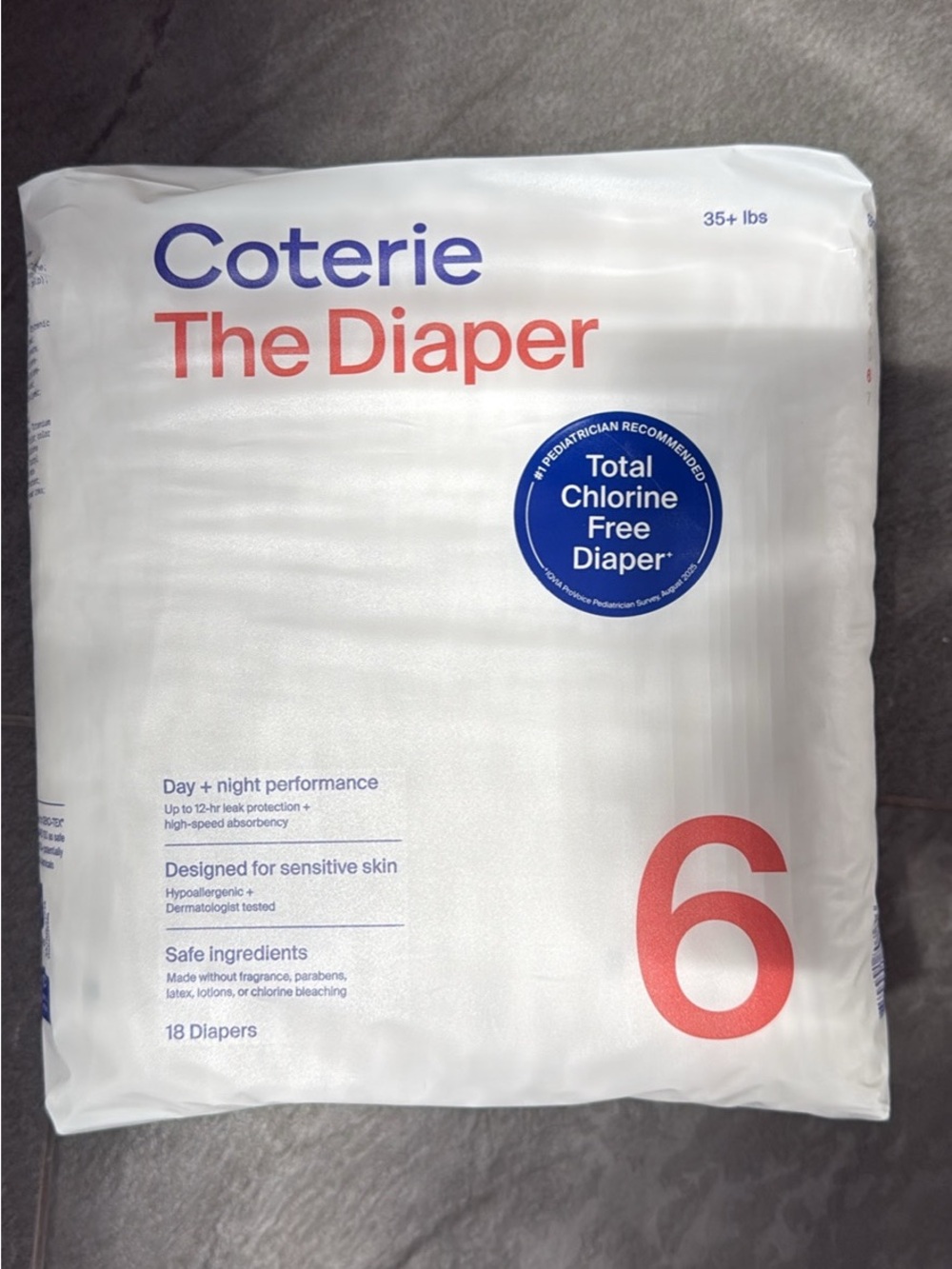 5 packs of Coterie Diaper Size 6